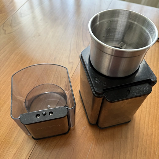 Cuisinart grinder with the lid off.